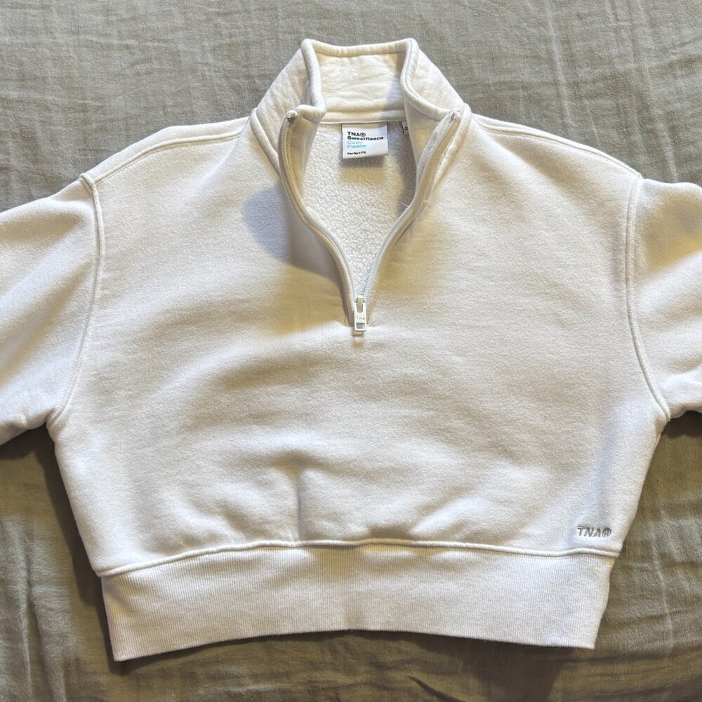 TNA Cropped White Quarter Zip